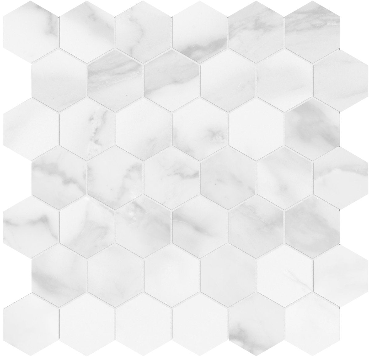 2 in. Plata Statuario Brina Hexagon Polished Glazed Porcelain Mosaic