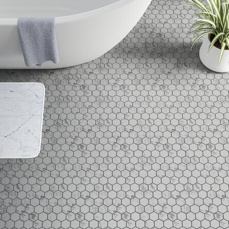 2 in. Plata Statuario Brina Hexagon Polished Glazed Porcelain Mosaic
