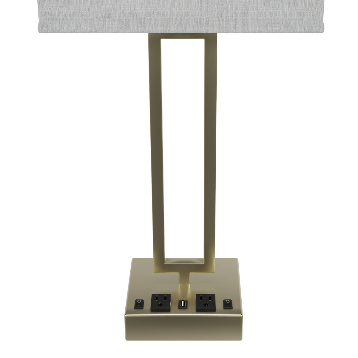 2-Light Bedside Table Lamp With 1-USB Charging Port, 2-Switches, 2-outlets, 28 inch, Brushed Nickel Finish, For Living Room, Dorm, Bedroom Lamp