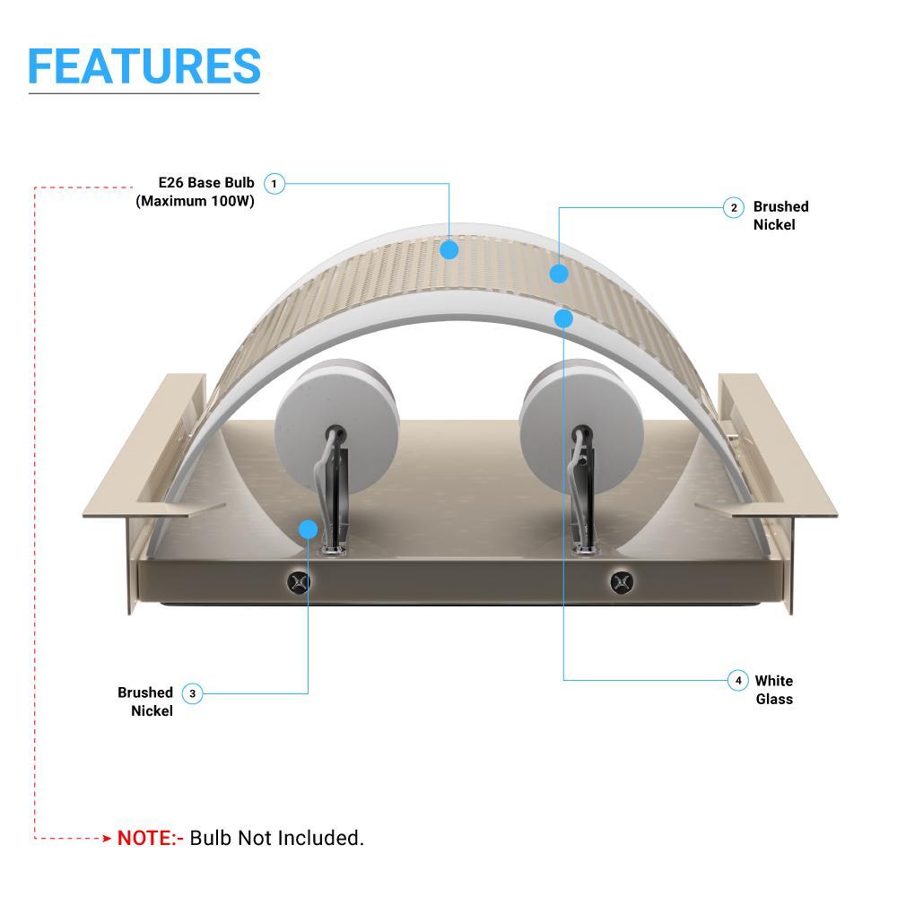 2-Light Brushed Nickel Wall Sconce, White Glass shade, Dimension: W10"xH11.75"xE4"