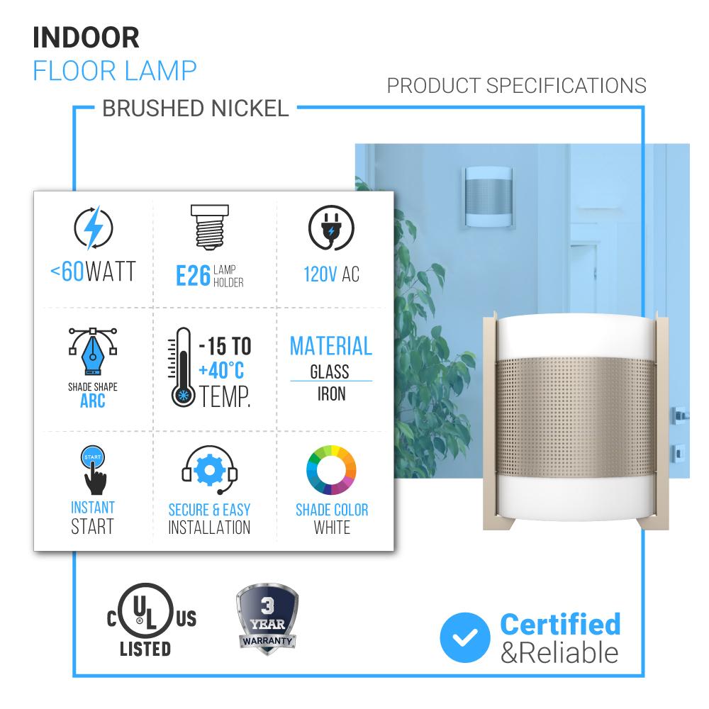 2-Light Brushed Nickel Wall Sconce, White Glass shade, Dimension: W10"xH11.75"xE4"