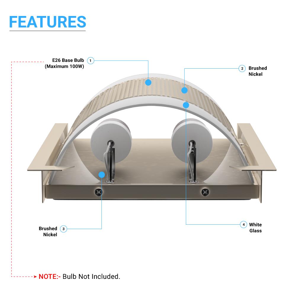 2-Light Brushed Nickel Wall Sconce, White Glass shade, Dimension: W10"xH11.75"xE4"