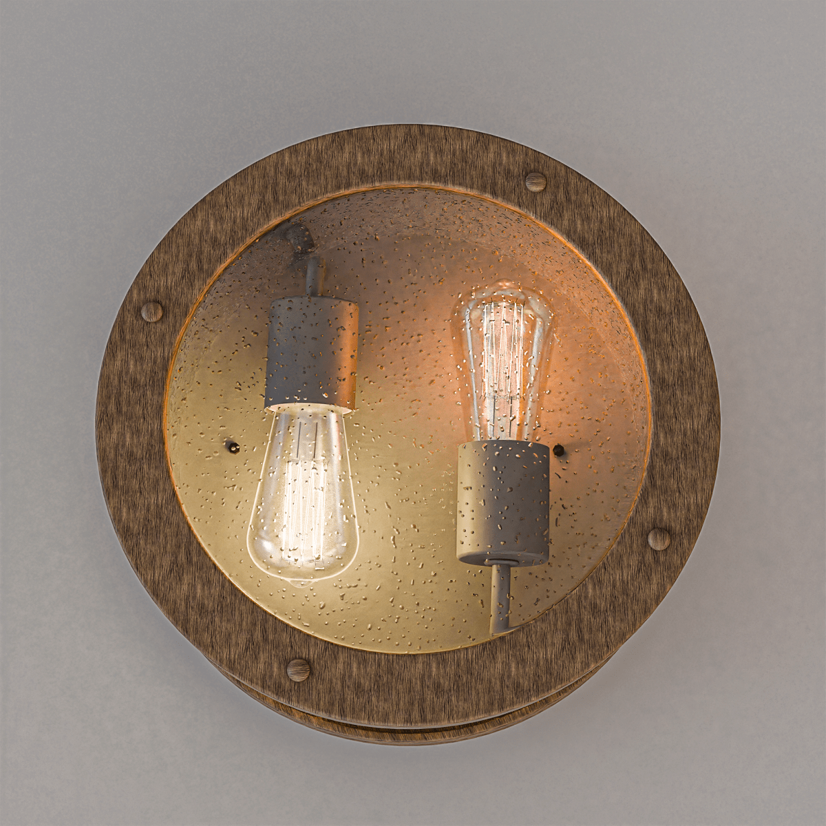 2-Light Flush Mount Ceiling Light - Modern Industrial Ceiling Light Fixture for Kitchen Hallway Bedroom, Matt Black+Wood Finish with Seeded Glass Cover - 5.83"H x 12"D
