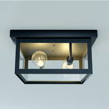 2-Light Outdoor Ceiling Lights Black Outdoor Flushmount - 12.2"L x 12.2"W x 5.98"H