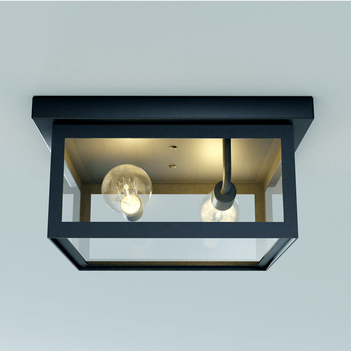 2-Light Outdoor Ceiling Lights Black Outdoor Flushmount - 12.2"L x 12.2"W x 5.98"H