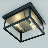 2-Light Outdoor Ceiling Lights Black Outdoor Flushmount - 12.2"L x 12.2"W x 5.98"H