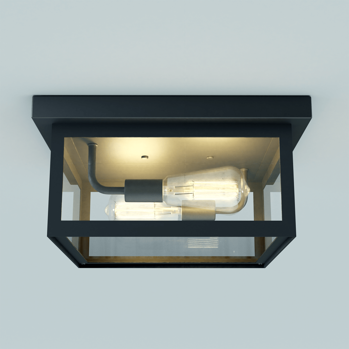 2-Light Outdoor Ceiling Lights Black Outdoor Flushmount - 12.2"L x 12.2"W x 5.98"H