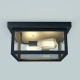 2-Light Outdoor Ceiling Lights Black Outdoor Flushmount - 12.2"L x 12.2"W x 5.98"H