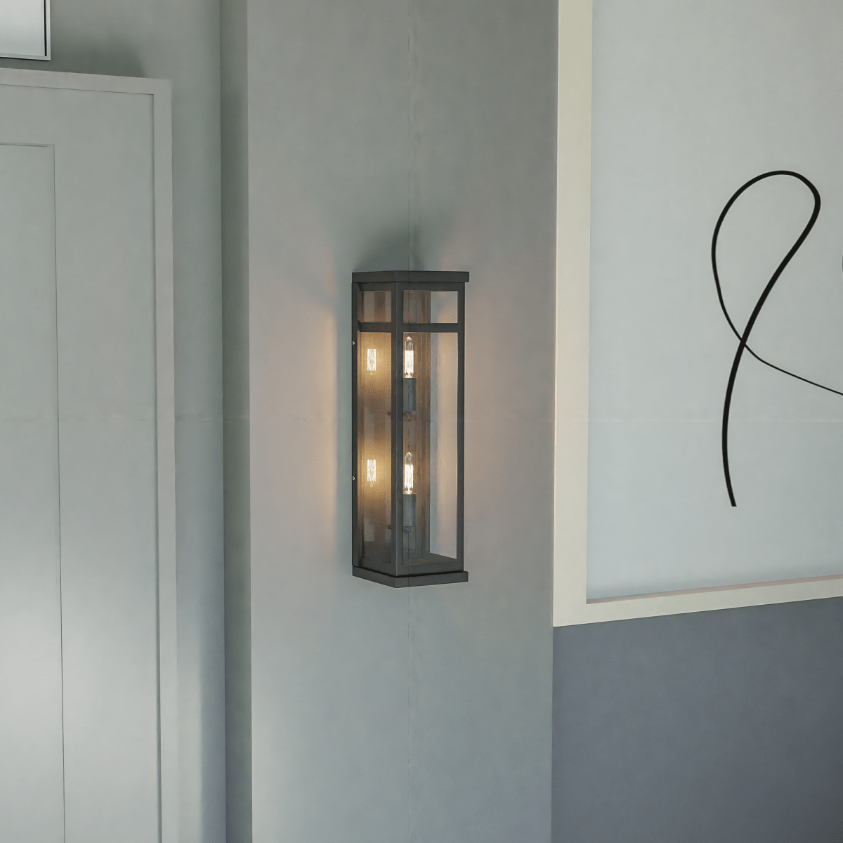 2-Light Wall Sconce, E12 Holder, 2X40W, Matte Black, Rectangular, Clear Glass Panels, 22" H x 5.5" W, Extends 6" from the wall
