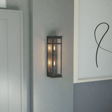 2-Light Wall Sconce, E12 Holder, 2X40W, Matte Black, Rectangular, Clear Glass Panels, 22" H x 5.5" W, Extends 6" from the wall