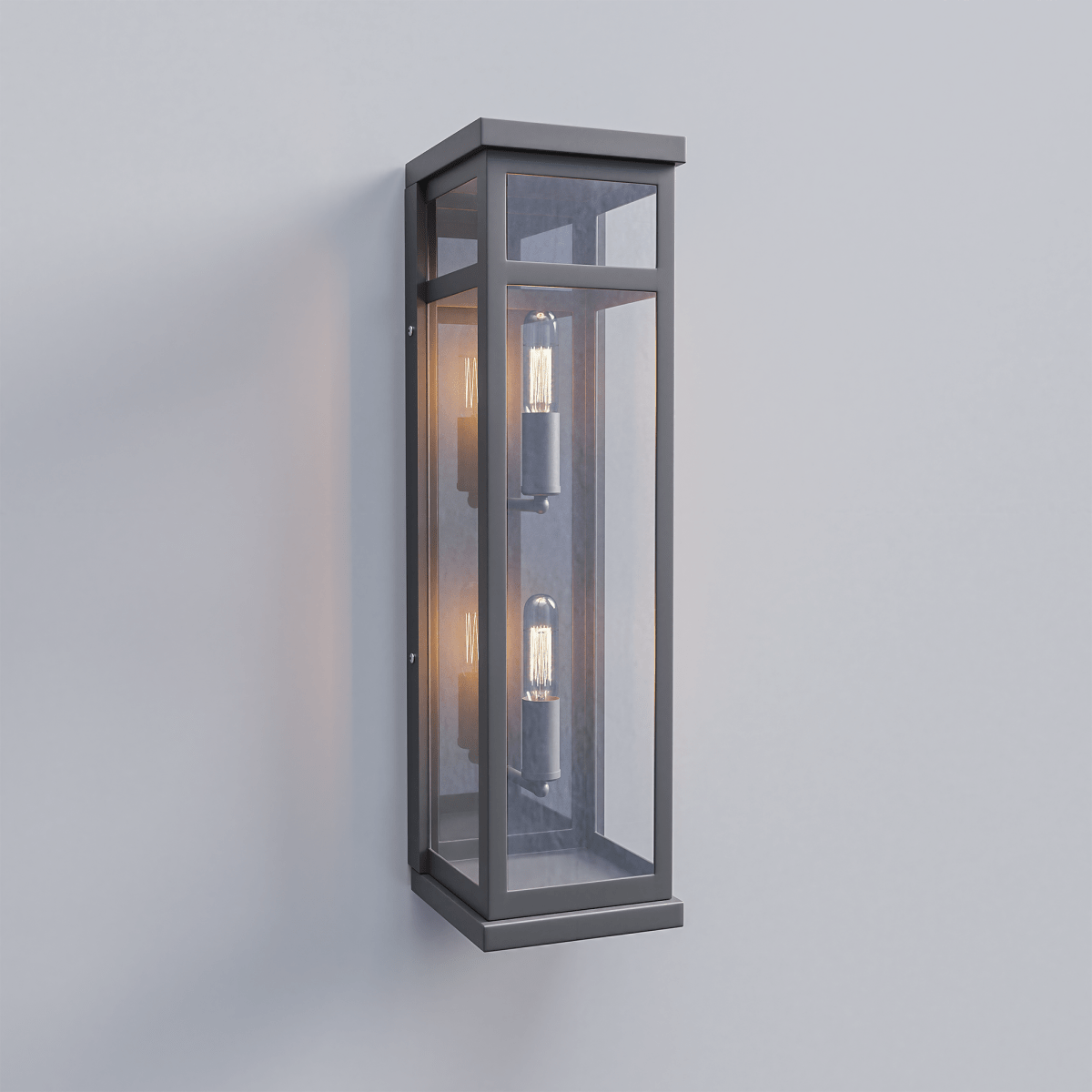 2-Light Wall Sconce, E12 Holder, 2X40W, Matte Black, Rectangular, Clear Glass Panels, 22" H x 5.5" W, Extends 6" from the wall