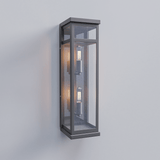 2-Light Wall Sconce, E12 Holder, 2X40W, Matte Black, Rectangular, Clear Glass Panels, 22" H x 5.5" W, Extends 6" from the wall