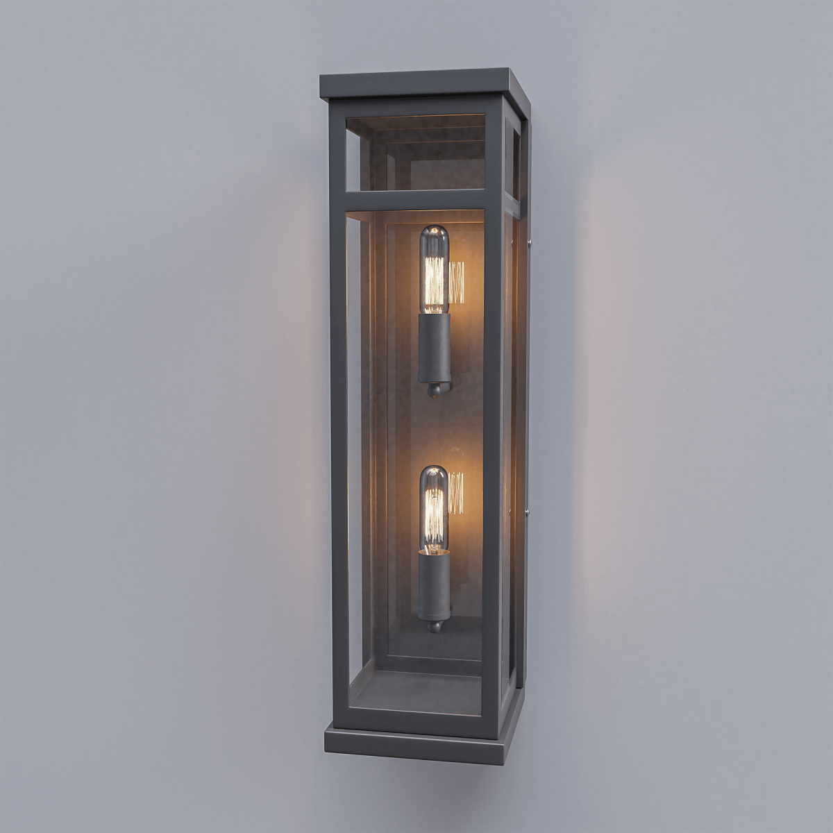 2-Light Wall Sconce, E12 Holder, 2X40W, Matte Black, Rectangular, Clear Glass Panels, 22" H x 5.5" W, Extends 6" from the wall