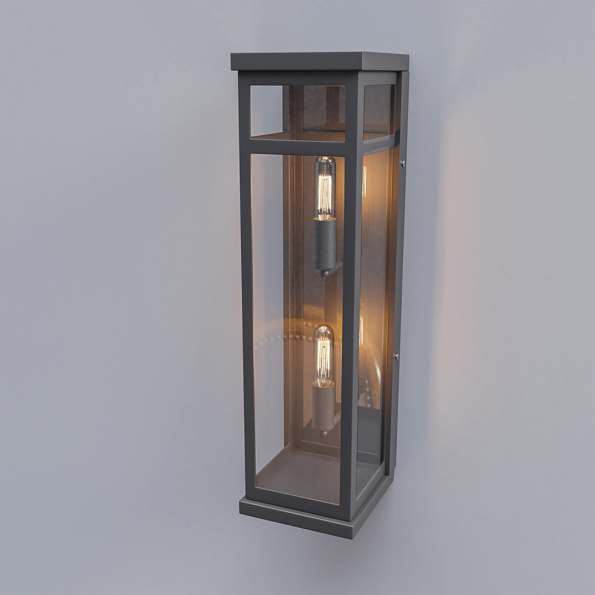 2-Light Wall Sconce, E12 Holder, 2X40W, Matte Black, Rectangular, Clear Glass Panels, 22" H x 5.5" W, Extends 6" from the wall