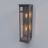 2-Light Wall Sconce, E12 Holder, 2X40W, Matte Black, Rectangular, Clear Glass Panels, 22" H x 5.5" W, Extends 6" from the wall