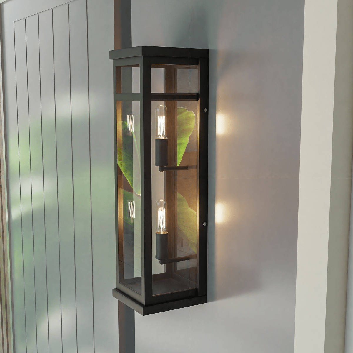 2-Light Wall Sconce, E12 Holder, 2X40W, Matte Black, Rectangular, Clear Glass Panels, 22" H x 5.5" W, Extends 6" from the wall