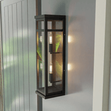 2-Light Wall Sconce, E12 Holder, 2X40W, Matte Black, Rectangular, Clear Glass Panels, 22" H x 5.5" W, Extends 6" from the wall