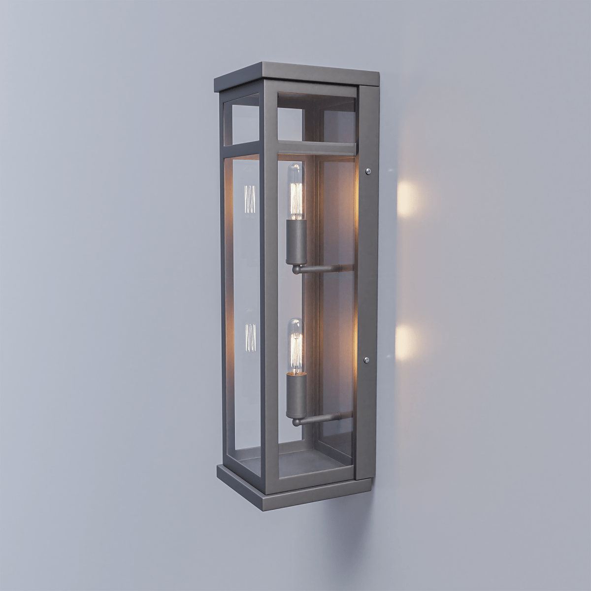2-Light Wall Sconce, E12 Holder, 2X40W, Matte Black, Rectangular, Clear Glass Panels, 22" H x 5.5" W, Extends 6" from the wall