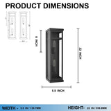 2-Light Wall Sconce, E12 Holder, 2X40W, Matte Black, Rectangular, Clear Glass Panels, 22" H x 5.5" W, Extends 6" from the wall