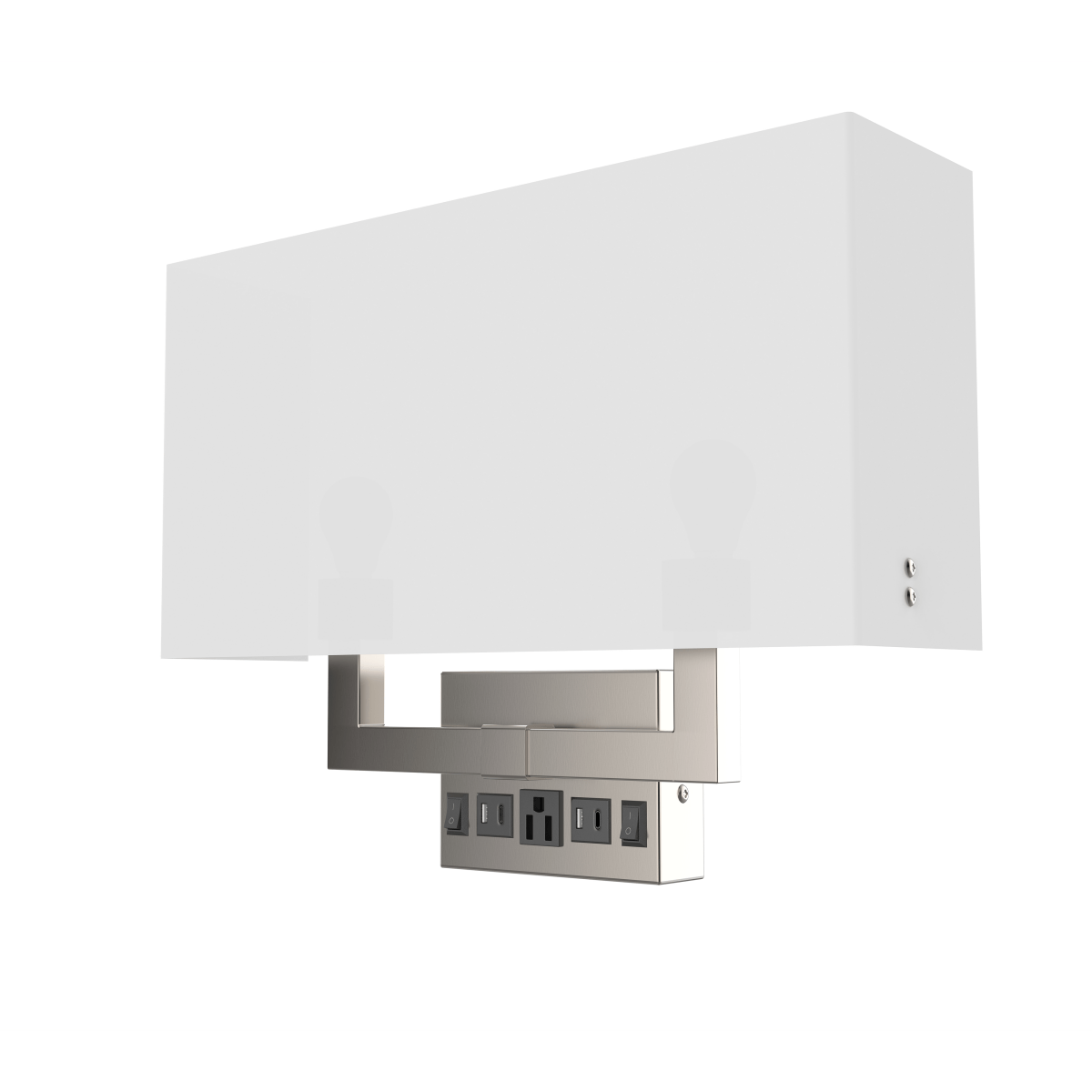 2-Light, Wall Sconce for Bedroom with 2 Switch, 2 USB, 2 Type C & 1 Outlet, White Fabric / Acrylic Shade, Wall Mounted Lamps for Hotel, Corridor and Restaurant