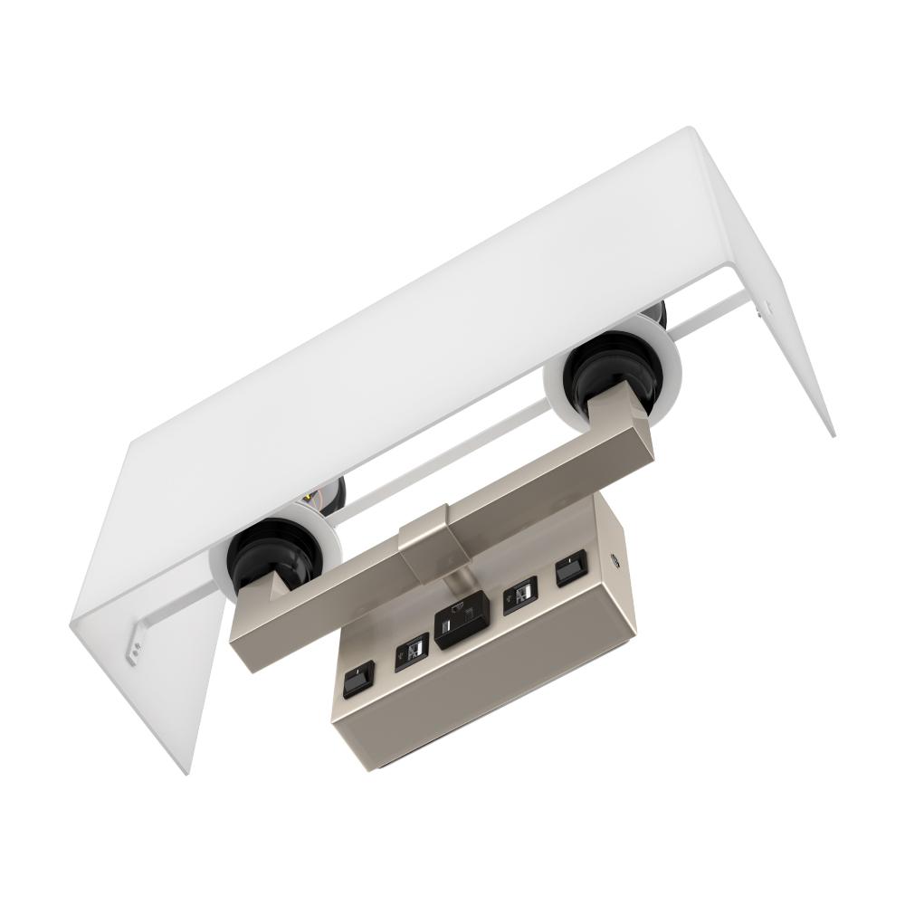 2-Light, Wall Sconce for Bedroom with 2 Switch, 2 USB, 2 Type C & 1 Outlet, White Fabric / Acrylic Shade, Wall Mounted Lamps for Hotel, Corridor and Restaurant