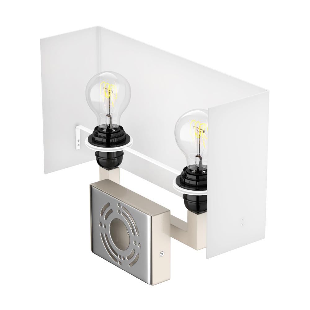 2-Light, Wall Sconce for Bedroom with 2 Switch, 2 USB, 2 Type C & 1 Outlet, White Fabric / Acrylic Shade, Wall Mounted Lamps for Hotel, Corridor and Restaurant