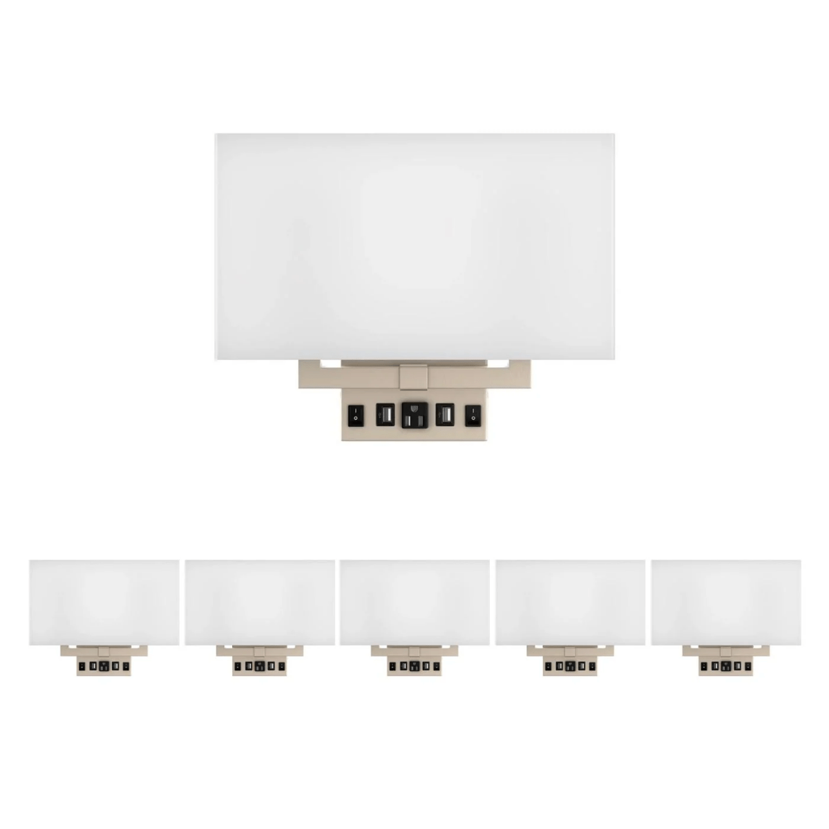 2-Light, Wall Sconce for Bedroom with 2 Switch, 2 USB, 2 Type C & 1 Outlet, White Fabric / Acrylic Shade, Wall Mounted Lamps for Hotel, Corridor and Restaurant