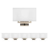 2-Light, Wall Sconce for Bedroom with 2 Switch, 2 USB, 2 Type C & 1 Outlet, White Fabric / Acrylic Shade, Wall Mounted Lamps for Hotel, Corridor and Restaurant