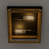 2-Light Wood Frame Flush Mount Ceiling Light with Black Sockets - 12.2"L x 12.2"W x 5.98"H