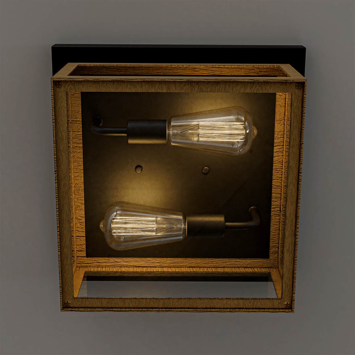 2-Light Wood Frame Flush Mount Ceiling Light with Black Sockets - 12.2"L x 12.2"W x 5.98"H