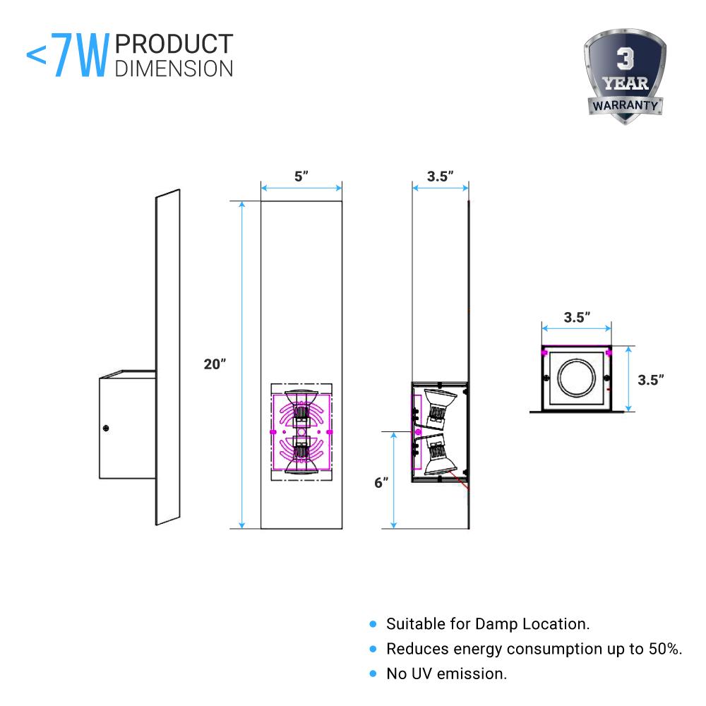 2-Lights, Decorative Wall Sconce with Frosted Glass Diffuser, Dimension W 5 x H 20 x E 3.5 Inch