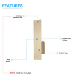 2-Lights, Decorative Wall Sconce with Frosted Glass Diffuser, Dimension W 5 x H 20 x E 3.5 Inch