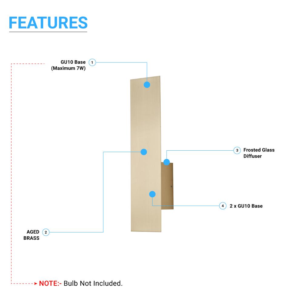 2-Lights, Decorative Wall Sconce with Frosted Glass Diffuser, Dimension W 5 x H 20 x E 3.5 Inch