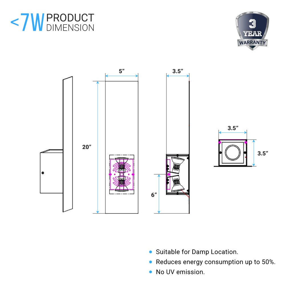 2-Lights, Decorative Wall Sconce with Frosted Glass Diffuser, Dimension W 5 x H 20 x E 3.5 Inch