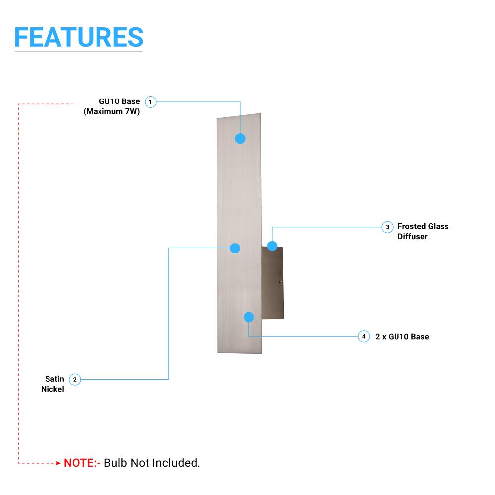 2-Lights, Decorative Wall Sconce with Frosted Glass Diffuser, Dimension W 5 x H 20 x E 3.5 Inch