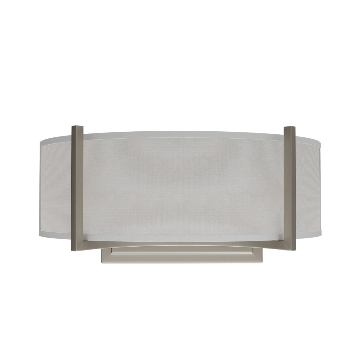 2-Lights, Flush Mounted Wall Sconce, 120 Volt, Dimmable, Brushed Nickel / Slate Gray Fabric, Hardwired