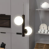 2-Lights, Globe Pendant Chandelier, 17W, 3000K, Matte Black Body Finish, Dimmable