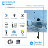 2-Lights, Globe Pendant Chandelier, 17W, 3000K, Matte Black Body Finish, Dimmable