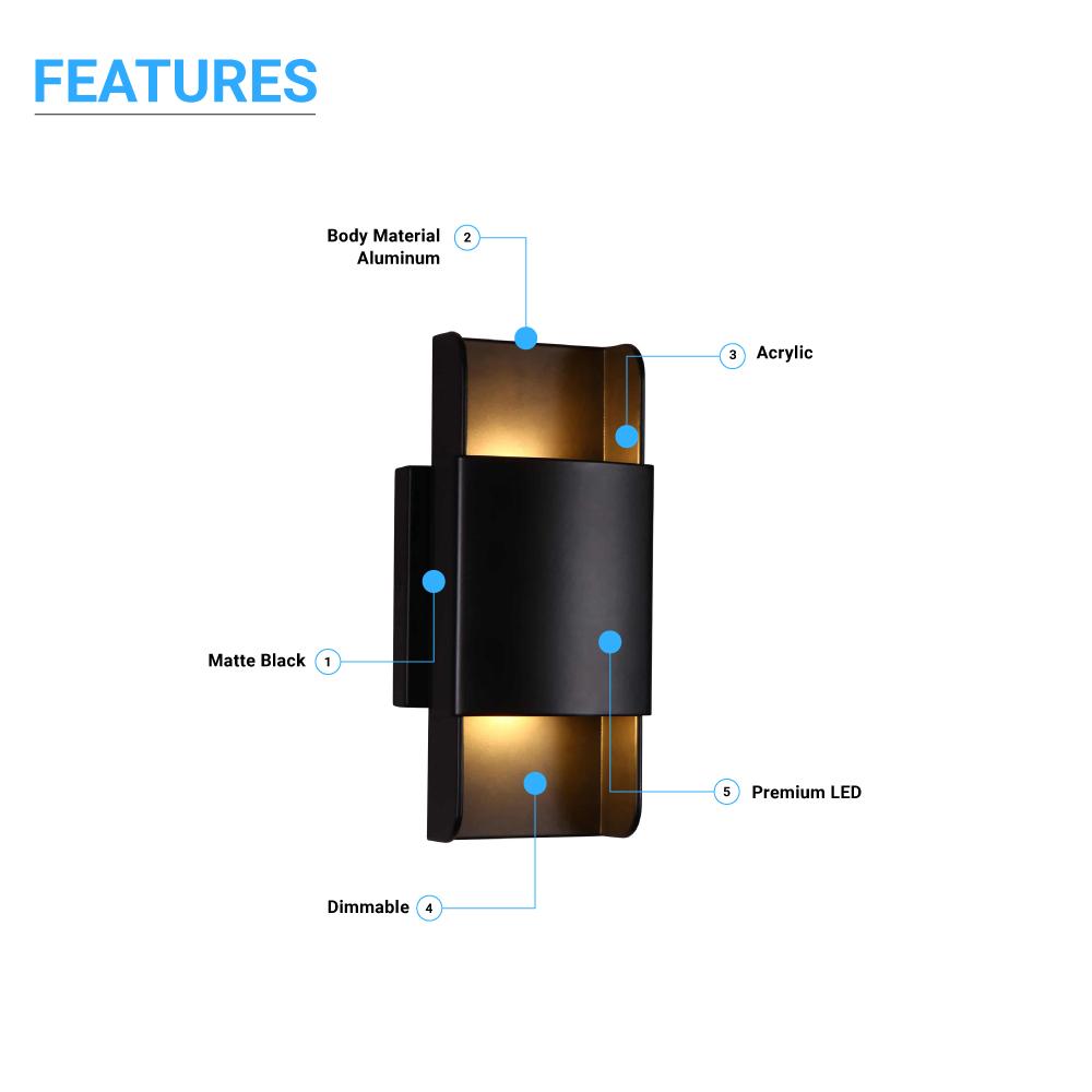 2-Lights, Indoor LED Wall Sconce 11W 3000K (Warm White) 605LM 120V CRI: 80+, Dimmable, Living Room Wall Lighting