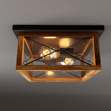 2-Lights Indoor Outdoor Flush Mount Ceiling Lamp Farmhouse Close to Ceiling Light Fixtures with Wood Texture Finish for Kitchen Dining Room Bedroom Porch Hallway Entryway - 12.2"L x 12.2"W x 5.98"H