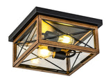 2-Lights Indoor Outdoor Flush Mount Ceiling Lamp Farmhouse Close to Ceiling Light Fixtures with Wood Texture Finish for Kitchen Dining Room Bedroom Porch Hallway Entryway - 12.2"L x 12.2"W x 5.98"H