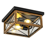 2-Lights Indoor Outdoor Flush Mount Ceiling Lamp Farmhouse Close to Ceiling Light Fixtures with Wood Texture Finish for Kitchen Dining Room Bedroom Porch Hallway Entryway - 12.2"L x 12.2"W x 5.98"H