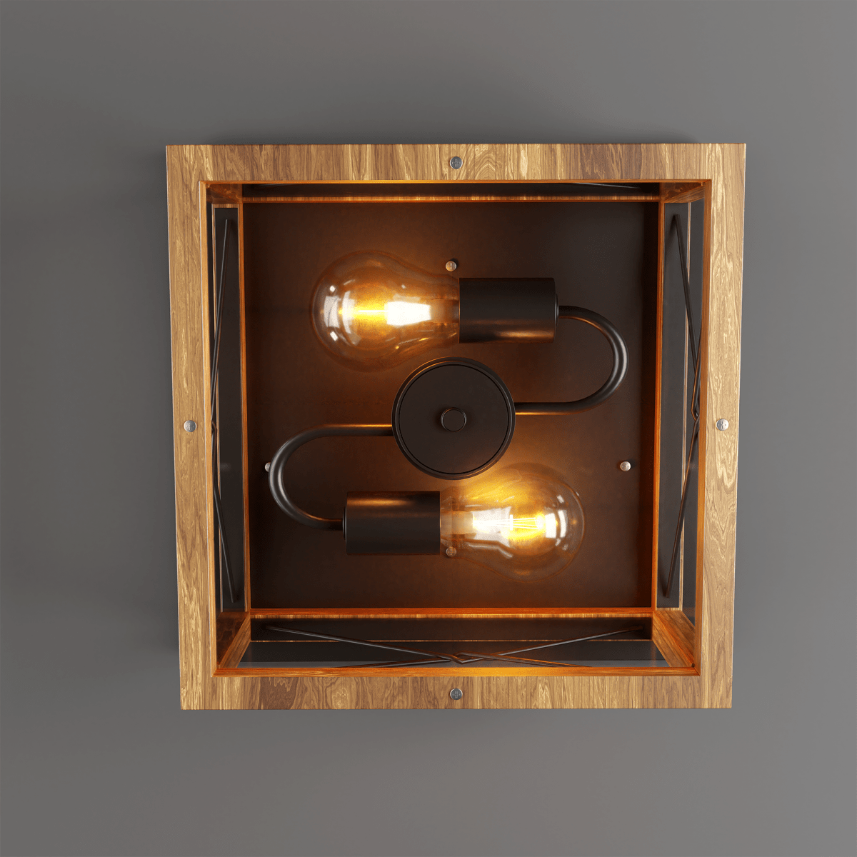2-Lights Indoor Outdoor Flush Mount Ceiling Lamp Farmhouse Close to Ceiling Light Fixtures with Wood Texture Finish for Kitchen Dining Room Bedroom Porch Hallway Entryway - 12.2"L x 12.2"W x 5.98"H