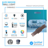 2-Lights, Indoor Rectangular Wall Sconce with Brushed brown Body Finish, 3000K, Dimmable