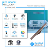 2-Lights, Indoor Rectangular Wall Sconce with Brushed brown Body Finish, 3000K, Dimmable
