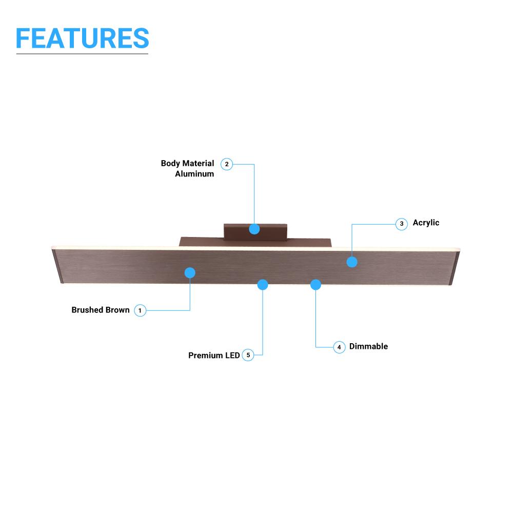 2-Lights, Indoor Rectangular Wall Sconce with Brushed brown Body Finish, 3000K, Dimmable