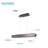 2-Lights, LED Linear Suspension Light, Pendant Mounting, 40W, 3000K, 2000LM, Brushed brown Body Finish, Dimmable