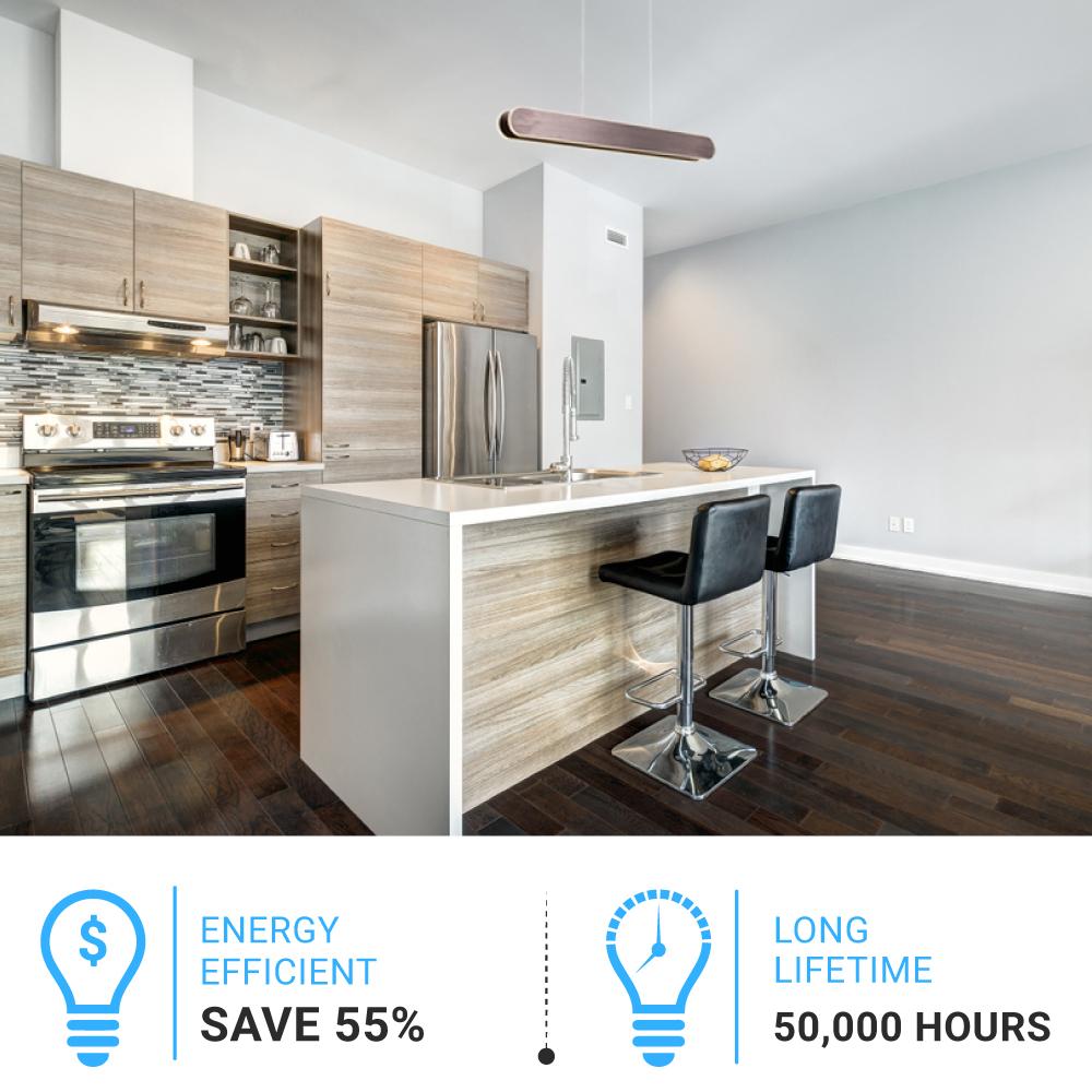 2-Lights, LED Linear Suspension Light, Pendant Mounting, 40W, 3000K, 2000LM, Brushed brown Body Finish, Dimmable