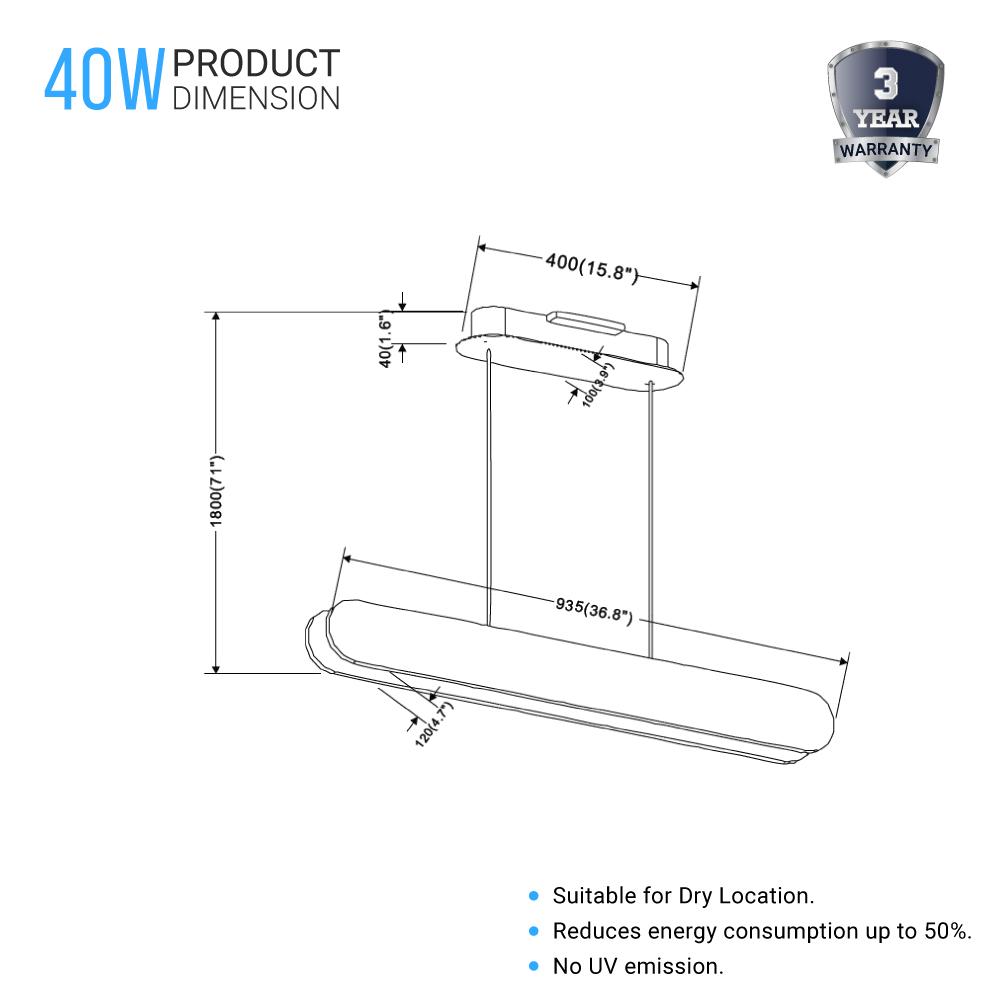 2-Lights, LED Linear Suspension Light, Pendant Mounting, 40W, 3000K, 2000LM, Brushed brown Body Finish, Dimmable