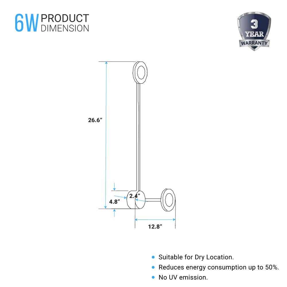 2-Lights, LED Wall Sconce Light 6W/Head, 3000K, 300LM/Head, Integrated LED Light Combination, 120V Dimmable, Matte Black Body Finish